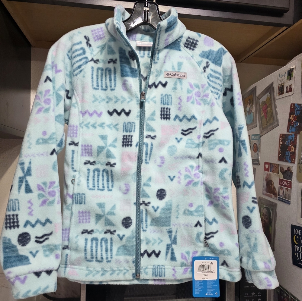 Columbia Kids Patterned Fleece Jacket - Blue and Pink Youth Girls 14/16